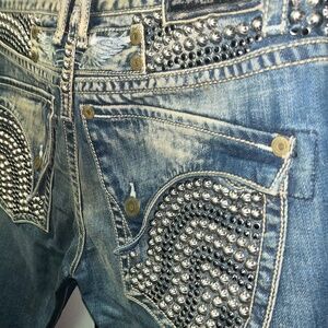 Robins Jeans silver and black bedazzled